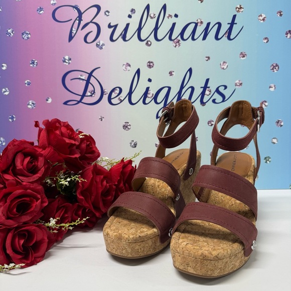 SALE VALENTINA CORK LEATHER WEDGES - Picture 2 of 8